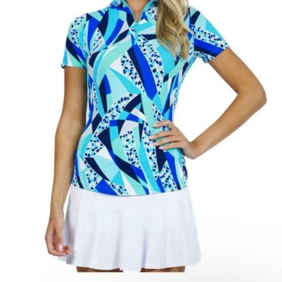 IBKUL Tops - IBKUL Golf Athletic Briana Top Athleisure UPF Printed Stretch Zip